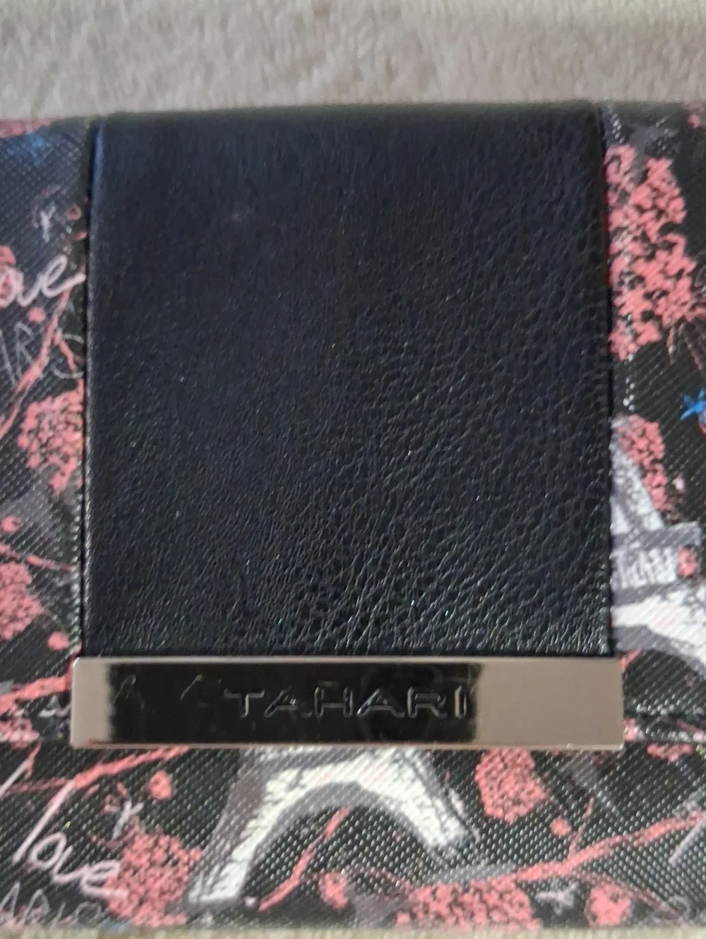NEW!! Tahari Black and Pink Eiffel Tower Floral Wallet NO TAGS!